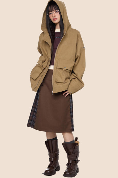 Vintage Fall Hooded Zip Jacket