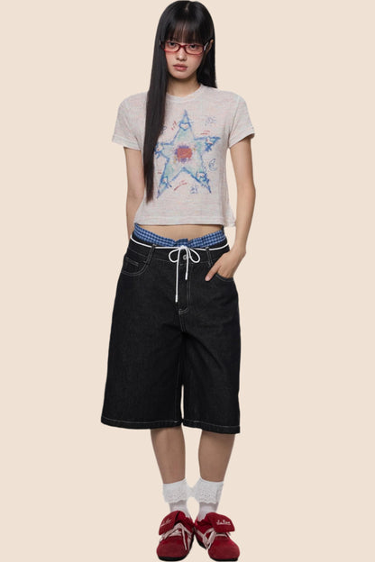 Retro Plaid Wide-Leg Summer Jeans