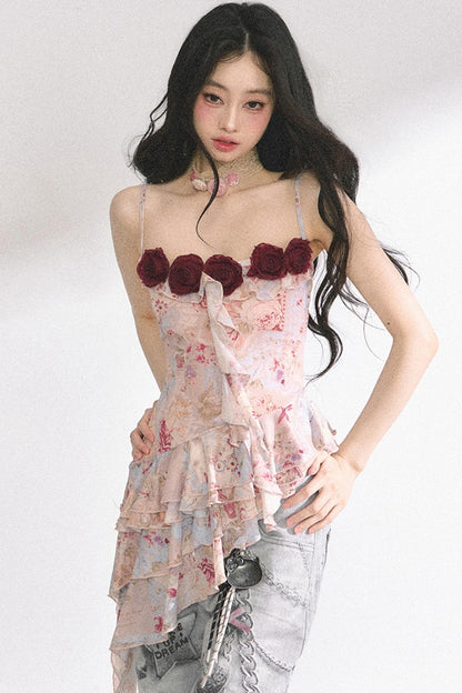 Asymmetrical Floral Slimming T-Shirt