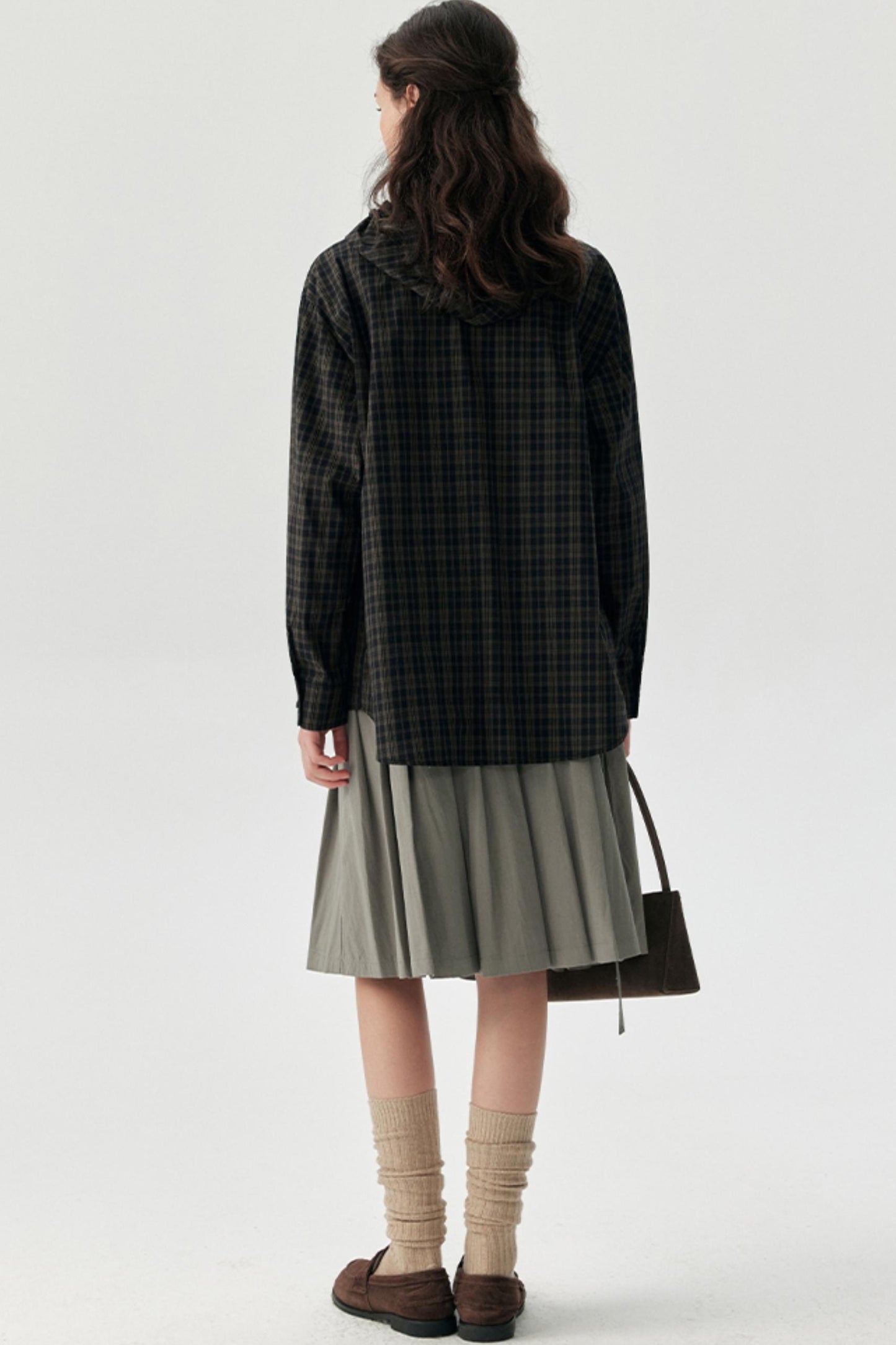 Contrast Check Hooded Shirt