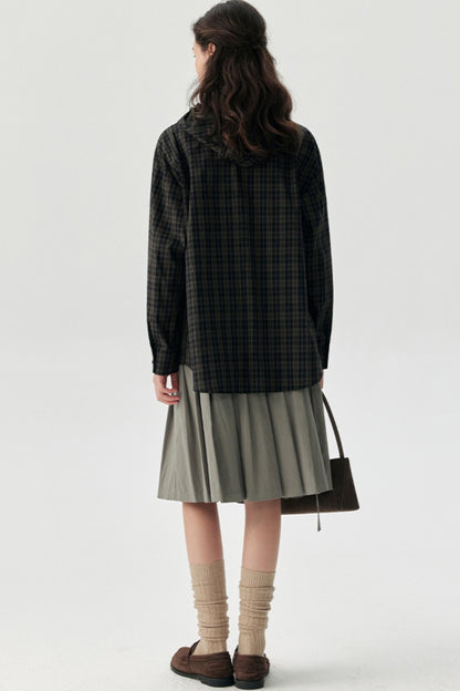 Contrast Check Hooded Shirt