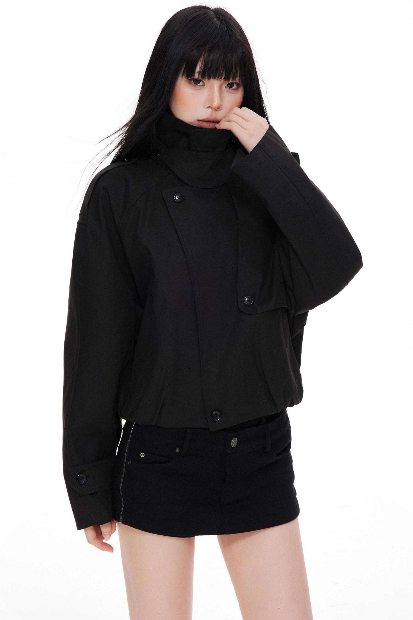 Stand Collar Turtleneck Trench Coat