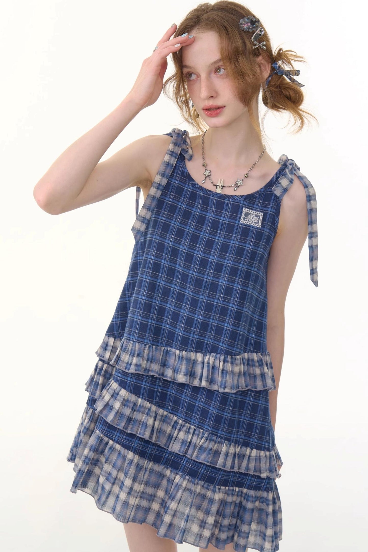 Blue Plaid Halter Dress