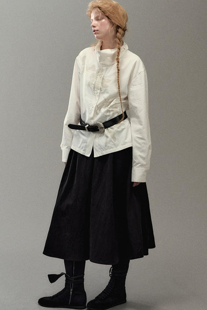 Pleated Pearlescent A-Swing Skirt