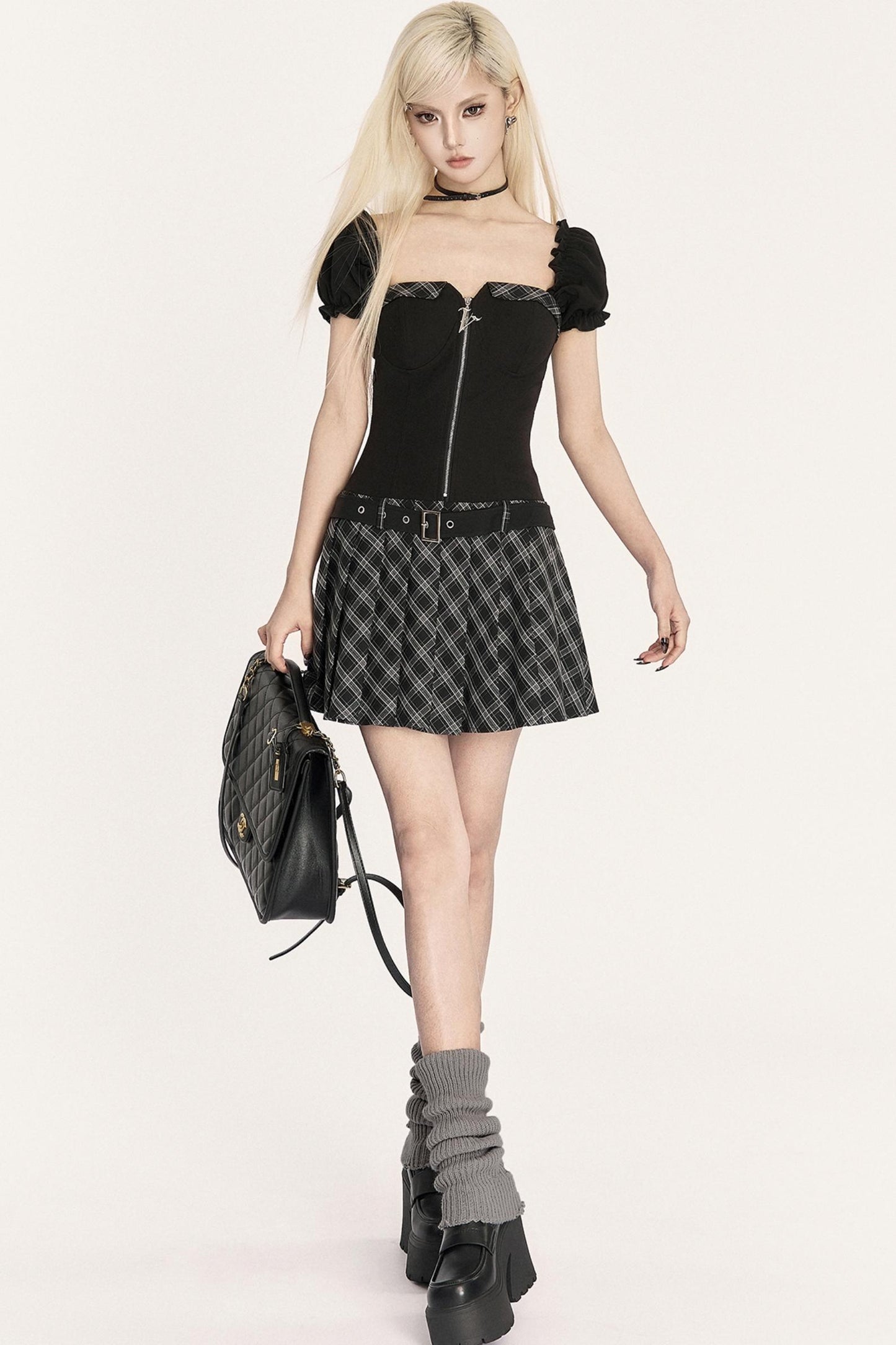 Dark Pleated One-Shoulder Dress