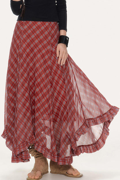 Plaid A-Line Irregular Hem Skirt
