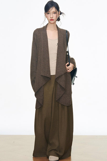 Mid-Length Sweater Cardigan Base Layer Wide-Leg Pants Set-Up