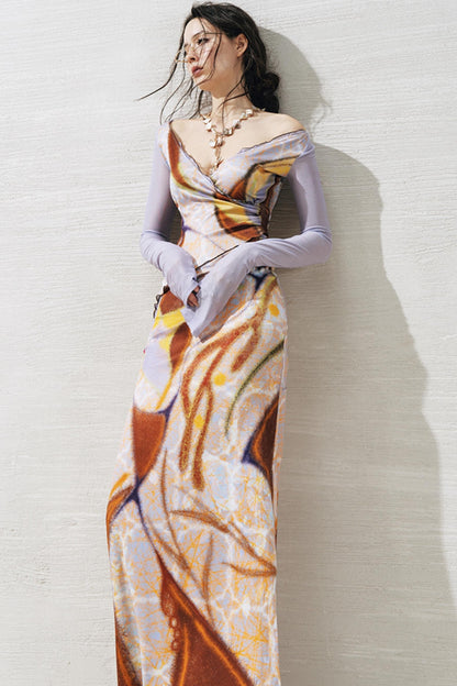 Rosewood Geometric V-Neck Long Sleeve Dress