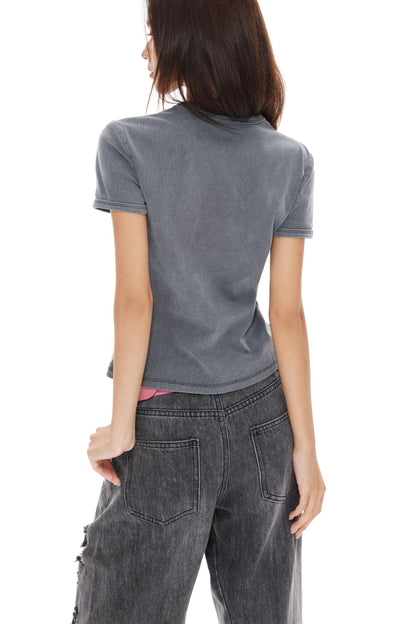 Slimming Gray Shoulder Top