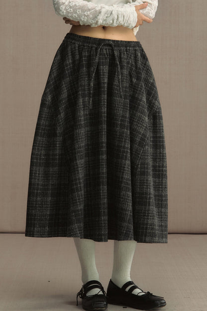 High-Waisted Plaid Woolen A-Line Skirt