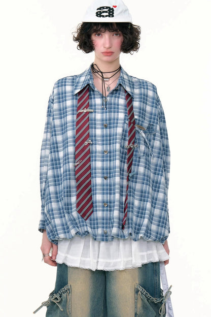 Blue White Plaid Pocket Shirt