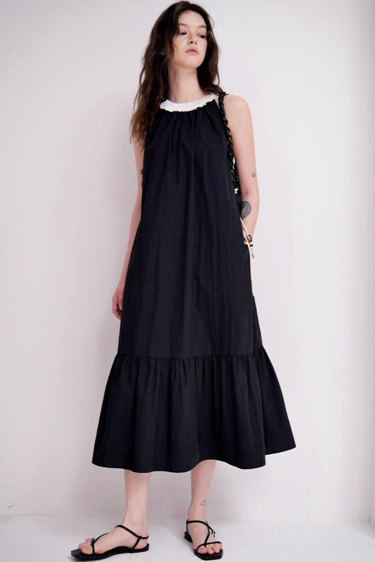 Satin Patchwork Midi Dress