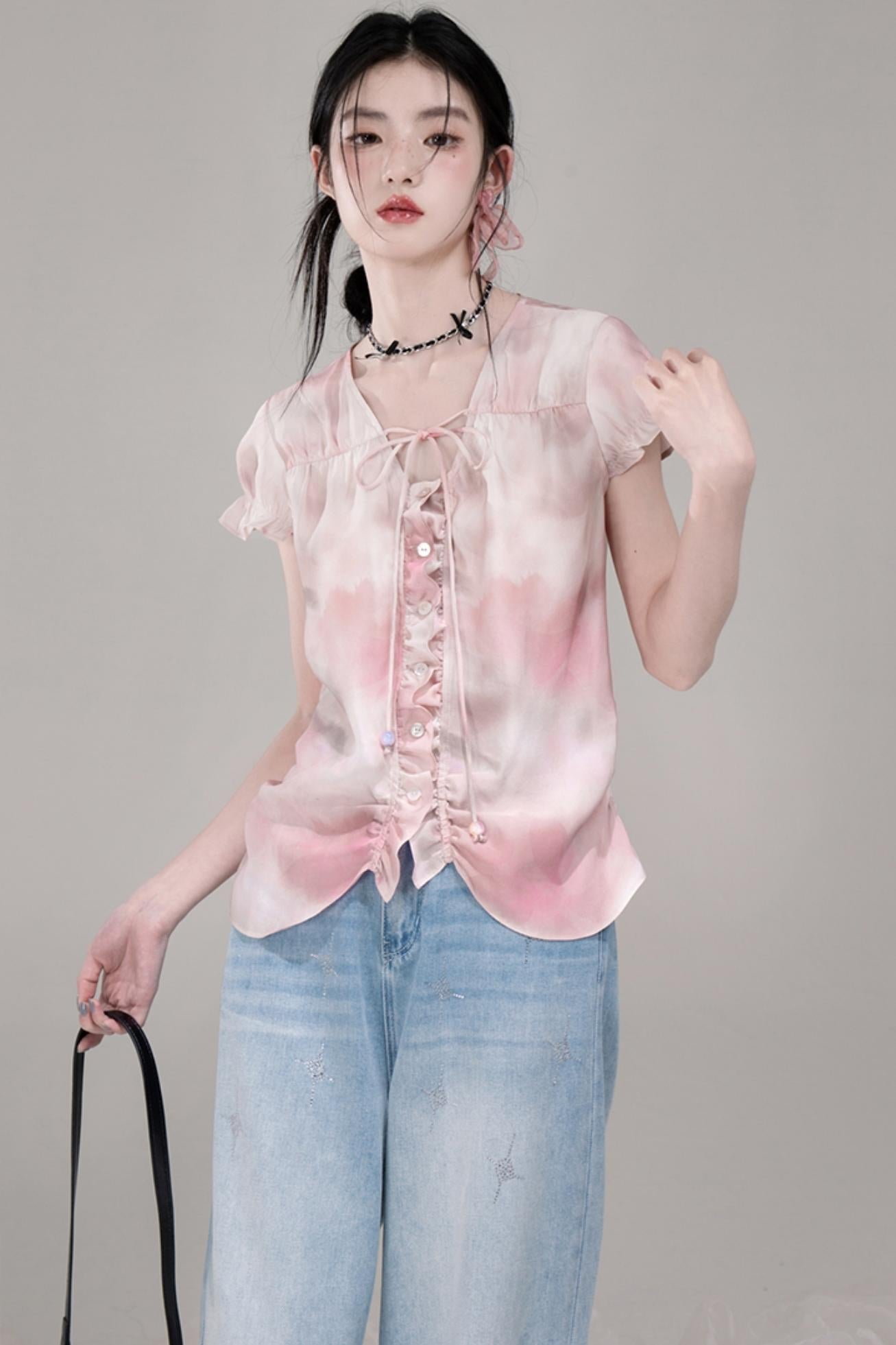 Smoky Haze Bubble Sleeve Top