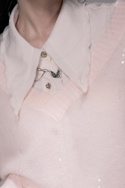 Star Pink V-Collar Sweater