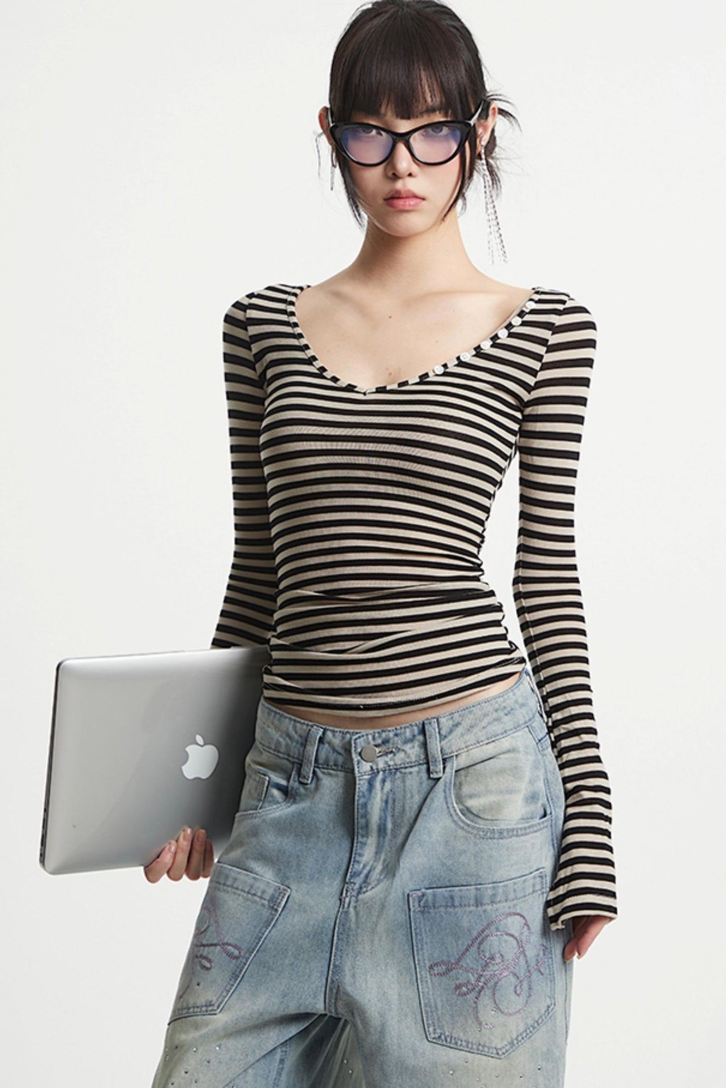 Vintage V-Neck Striped Tee