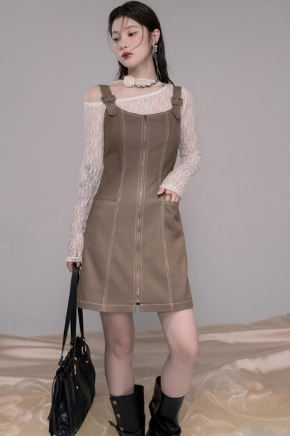 Small Waist Denim Suspender Dress