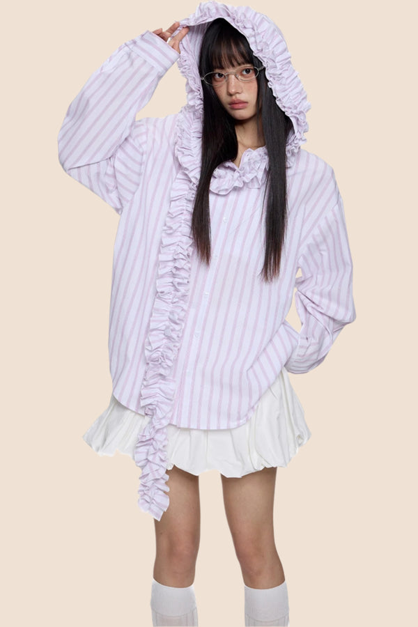 Striped Tassel Hoodie Shirt