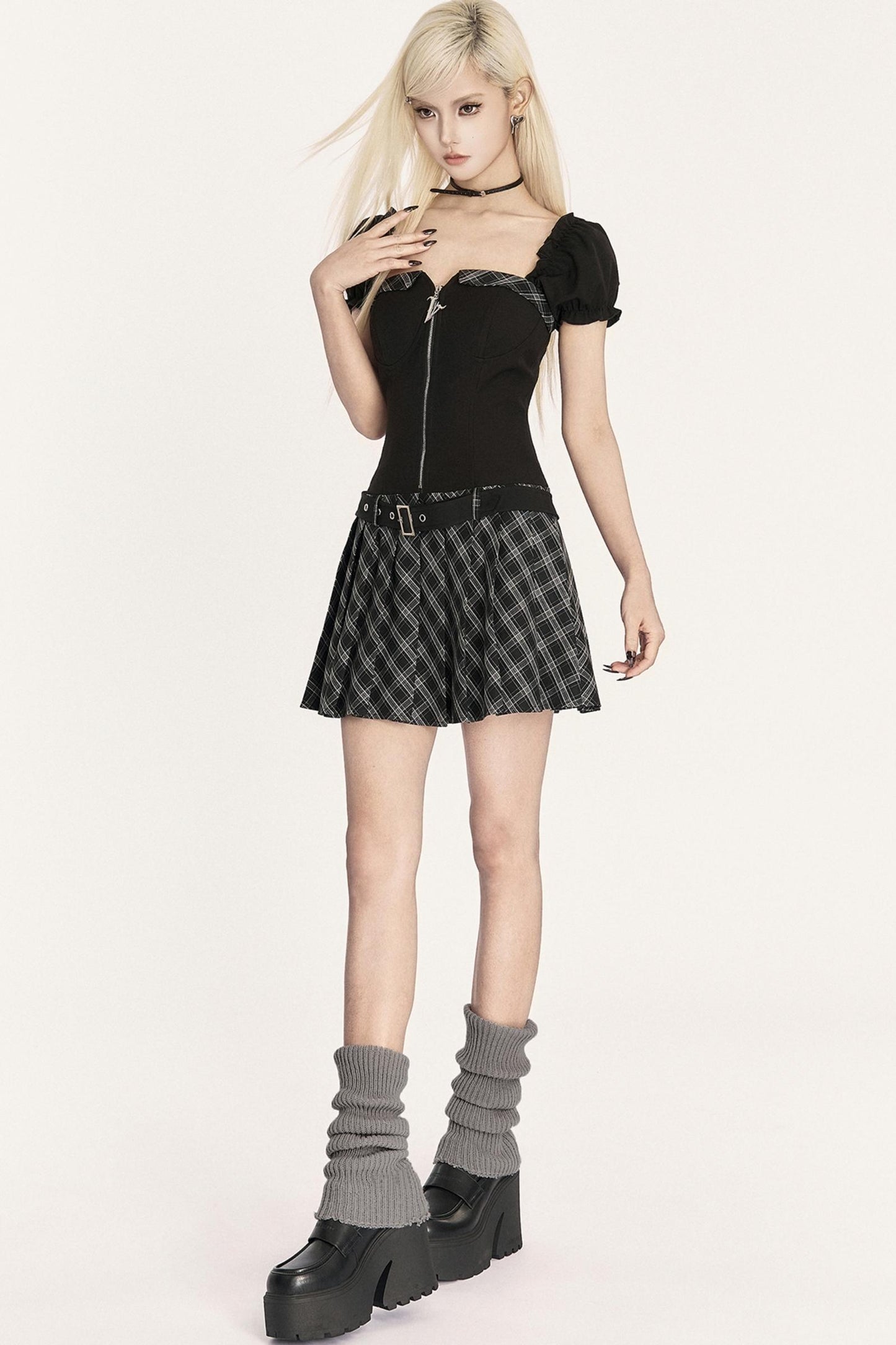 Dark Pleated One-Shoulder Dress