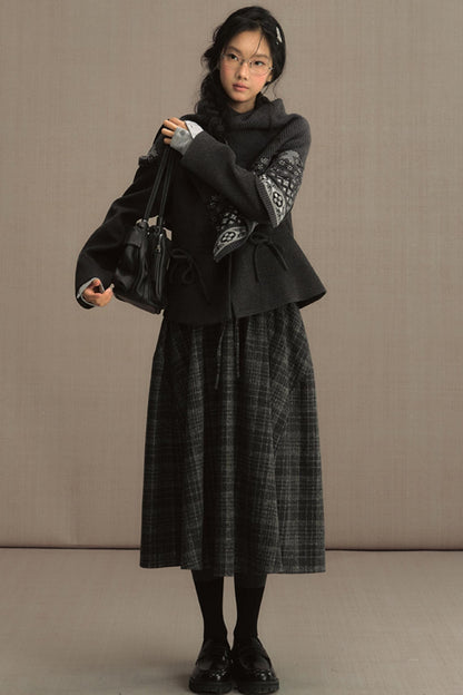 High-Waisted Plaid Woolen A-Line Skirt