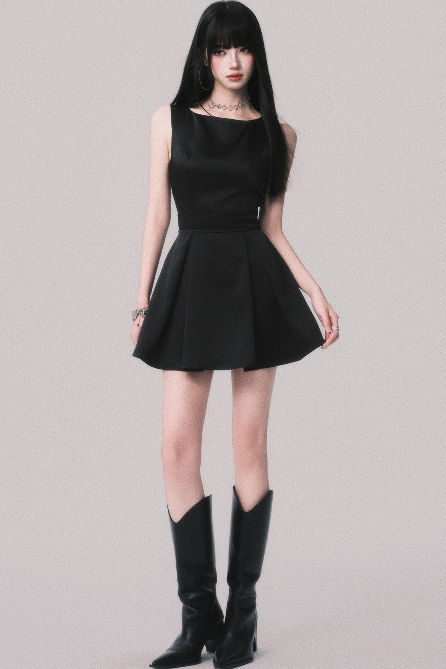 Korean Hepburn Black Summer Dress