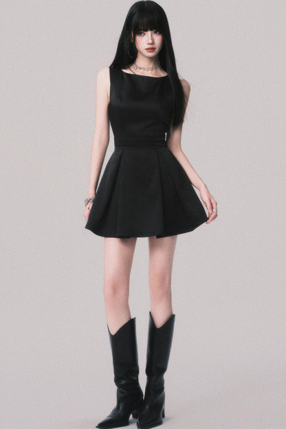 Korean Hepburn Black Summer Dress