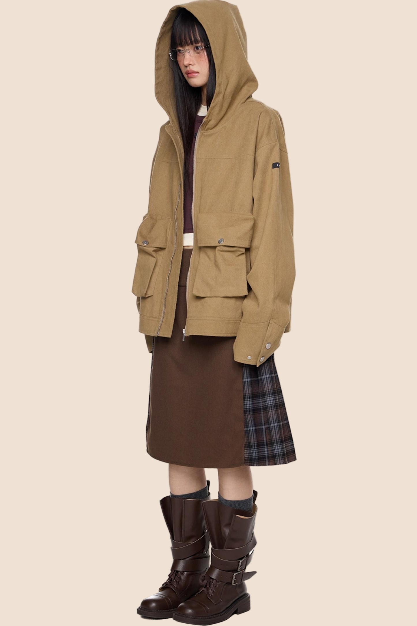 Vintage Fall Hooded Zip Jacket