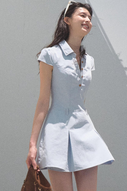 Summer Cicadas Denim V-Neck Waist Dress