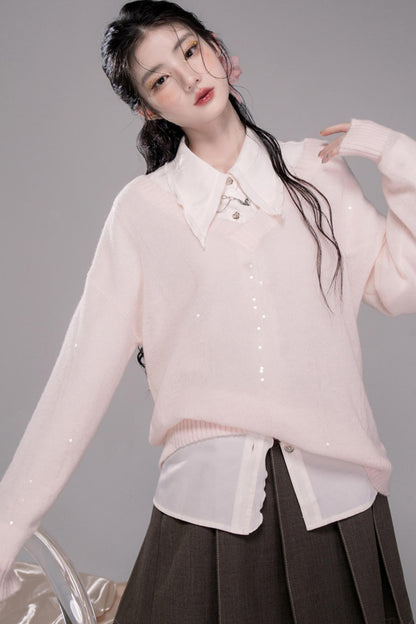 Star Pink V-Collar Sweater