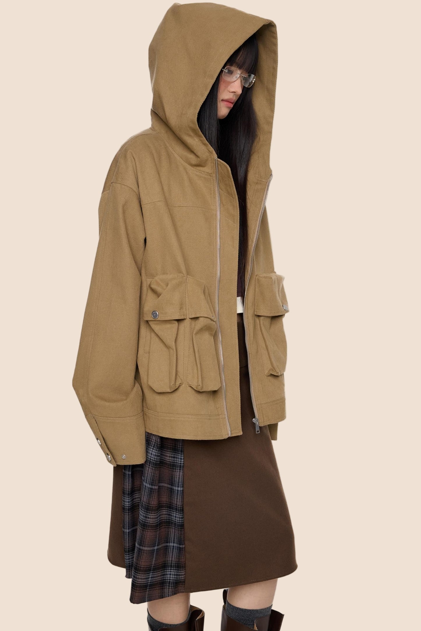 Vintage Fall Hooded Zip Jacket