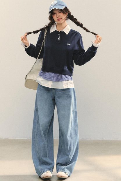 Loose Polo Collar Sweatshirt Top