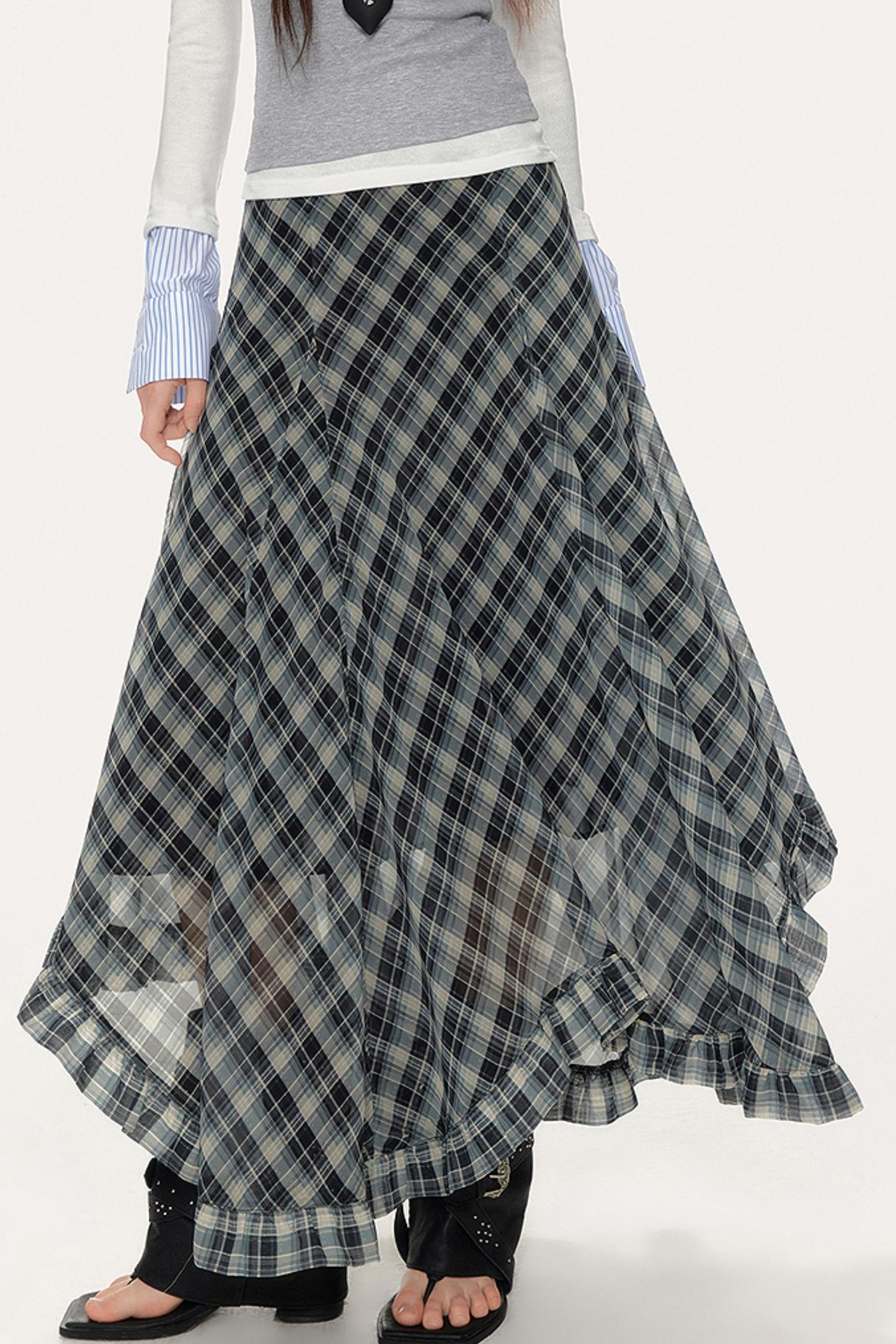 Plaid A-Line Irregular Hem Skirt