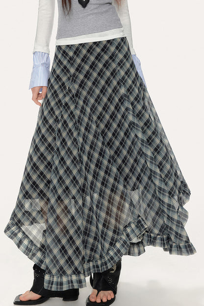 Plaid A-Line Irregular Hem Skirt