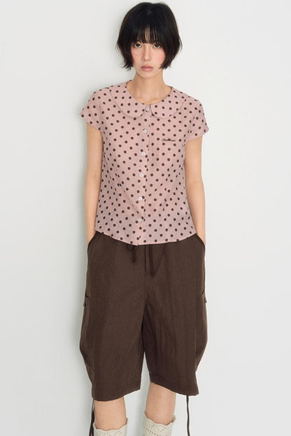 Sweet Pink Polka Dot Doll Collar Shirt