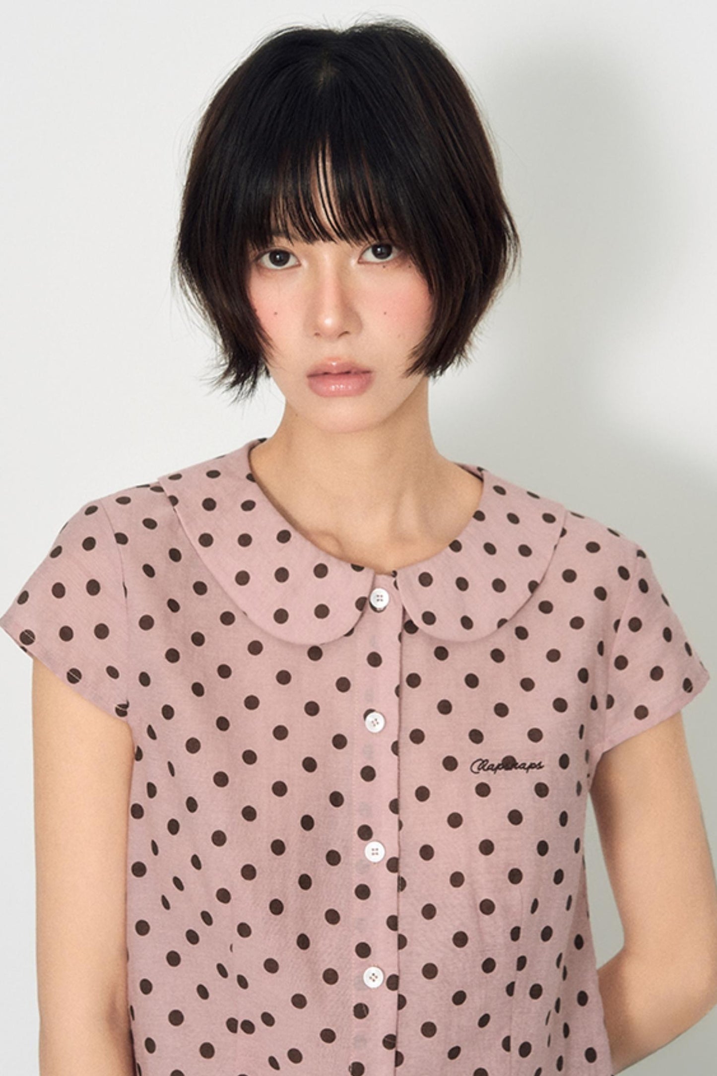 Sweet Pink Polka Dot Doll Collar Shirt