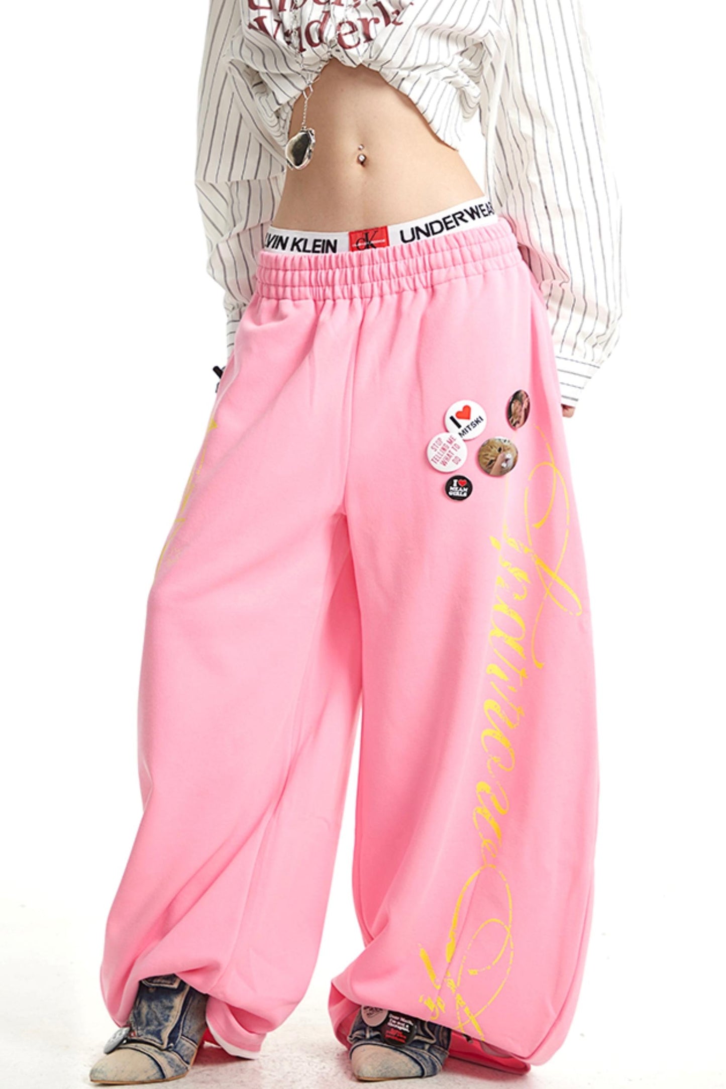 Vintage Monogram Print Wide-Leg Pants