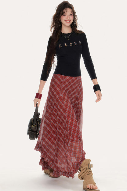 Plaid A-Line Irregular Hem Skirt