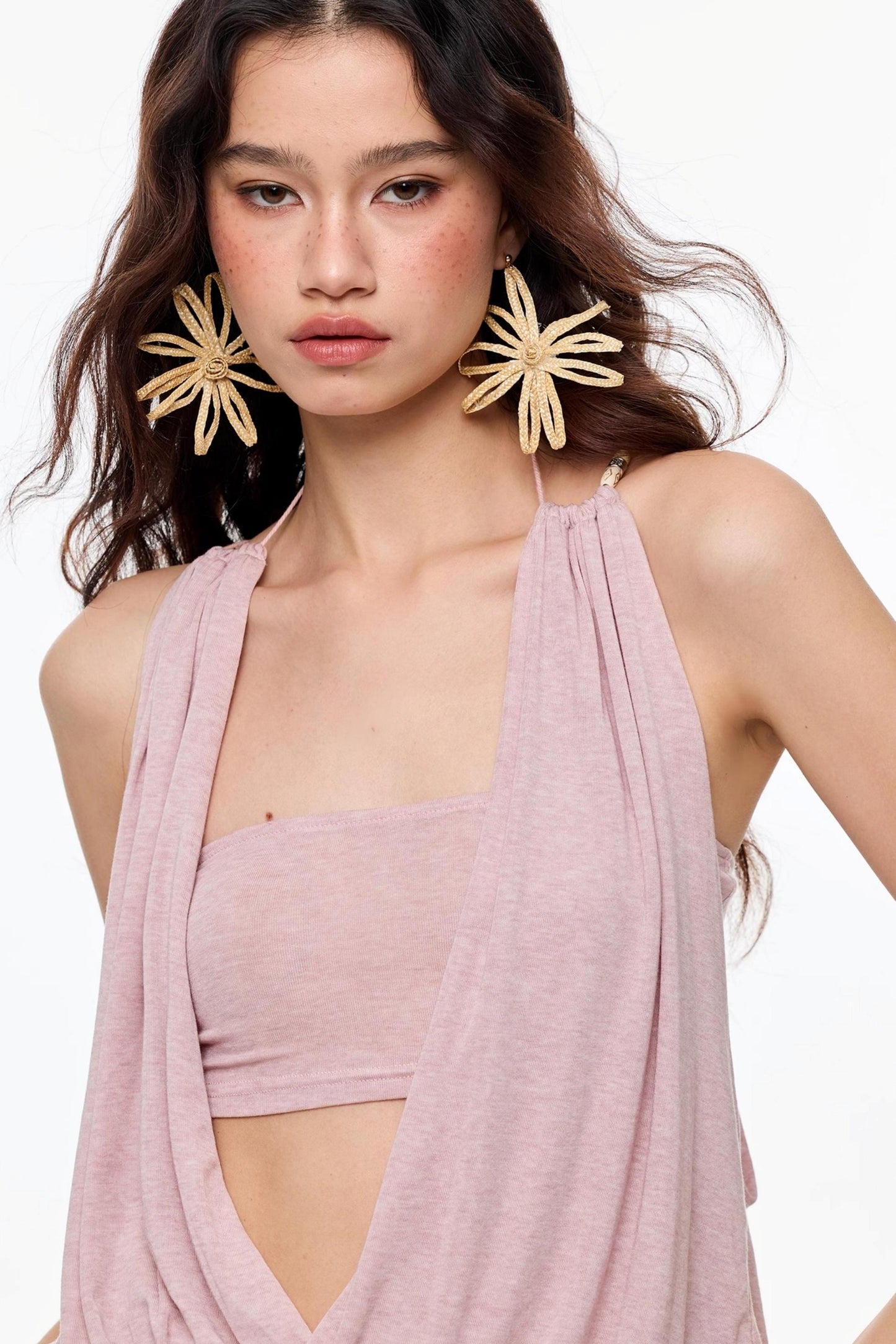 Swing Tuck Halter Neck Shirred Skirt Set-Up