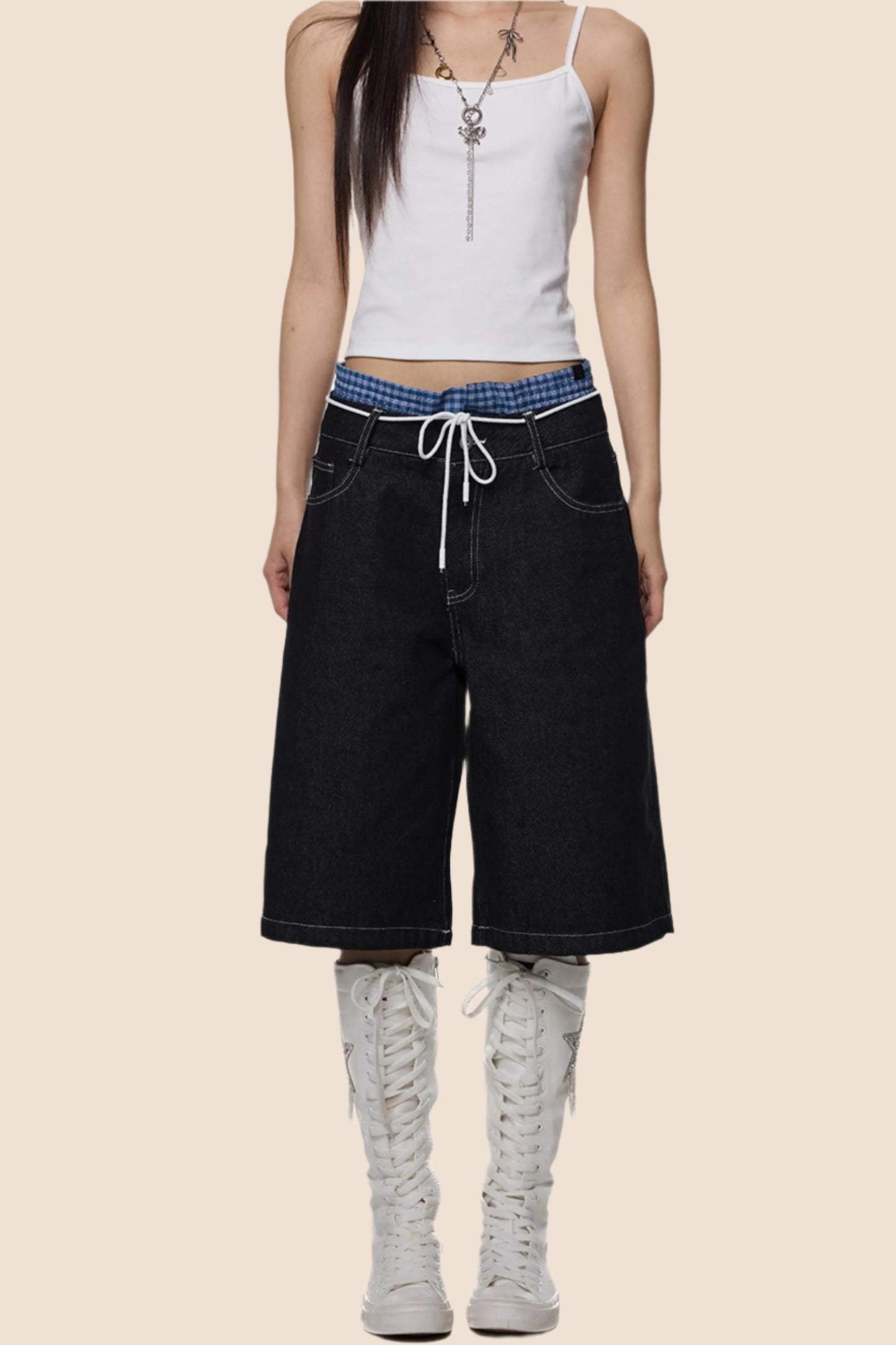 Retro Plaid Wide-Leg Summer Jeans