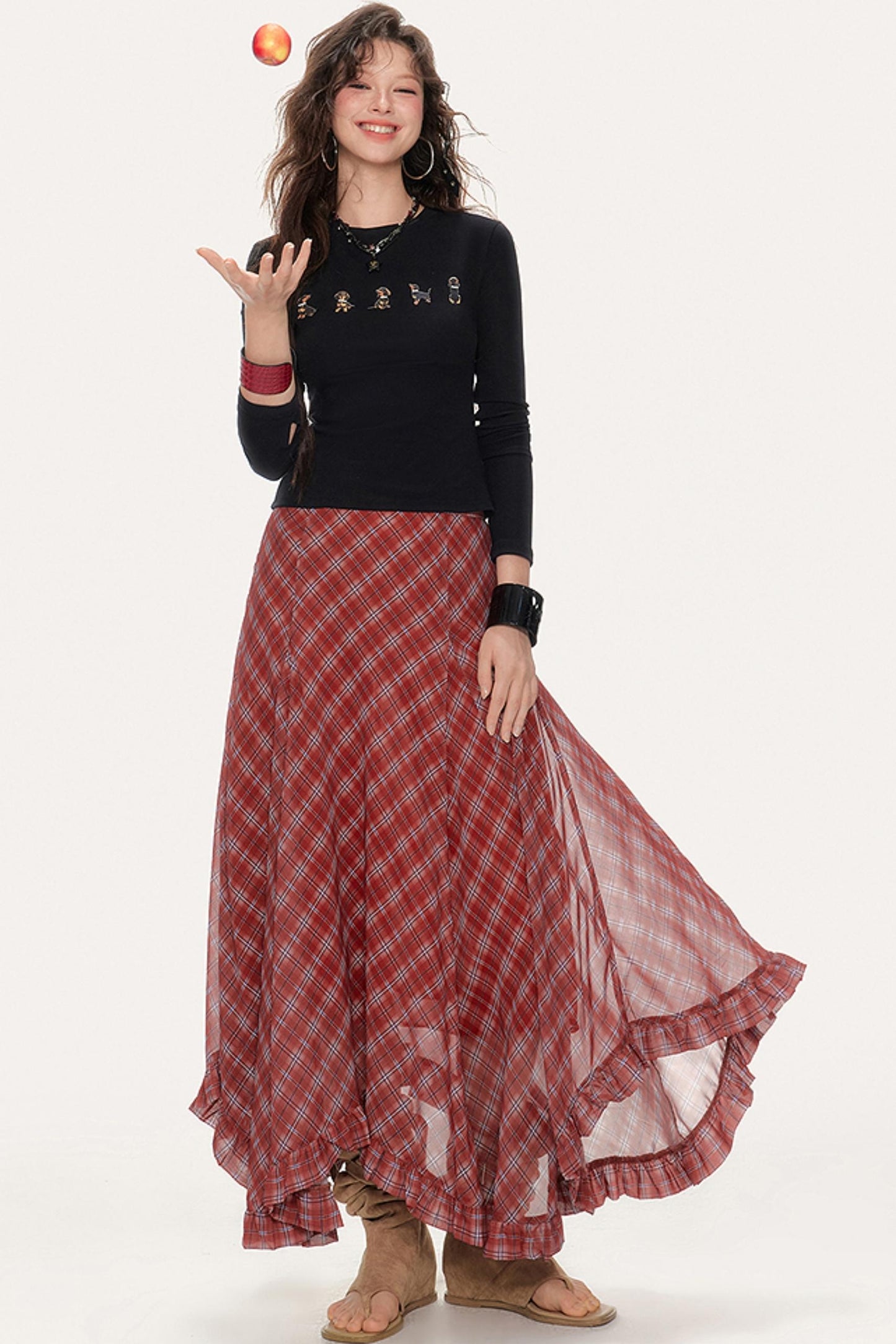 Plaid A-Line Irregular Hem Skirt