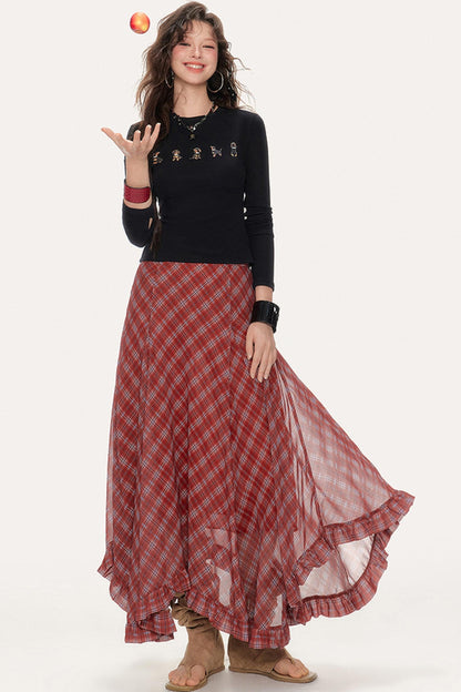 Plaid A-Line Irregular Hem Skirt