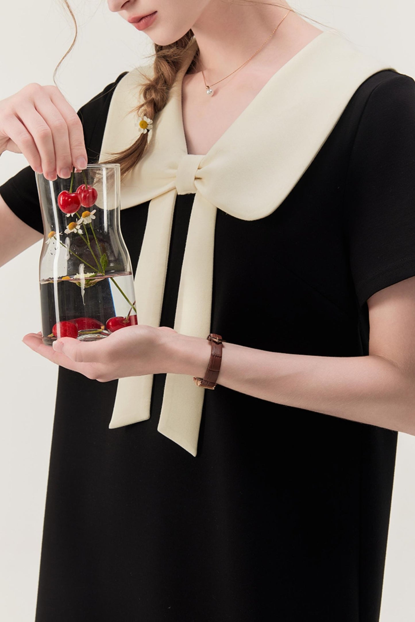 Retro Color Block Doll Collar Dress