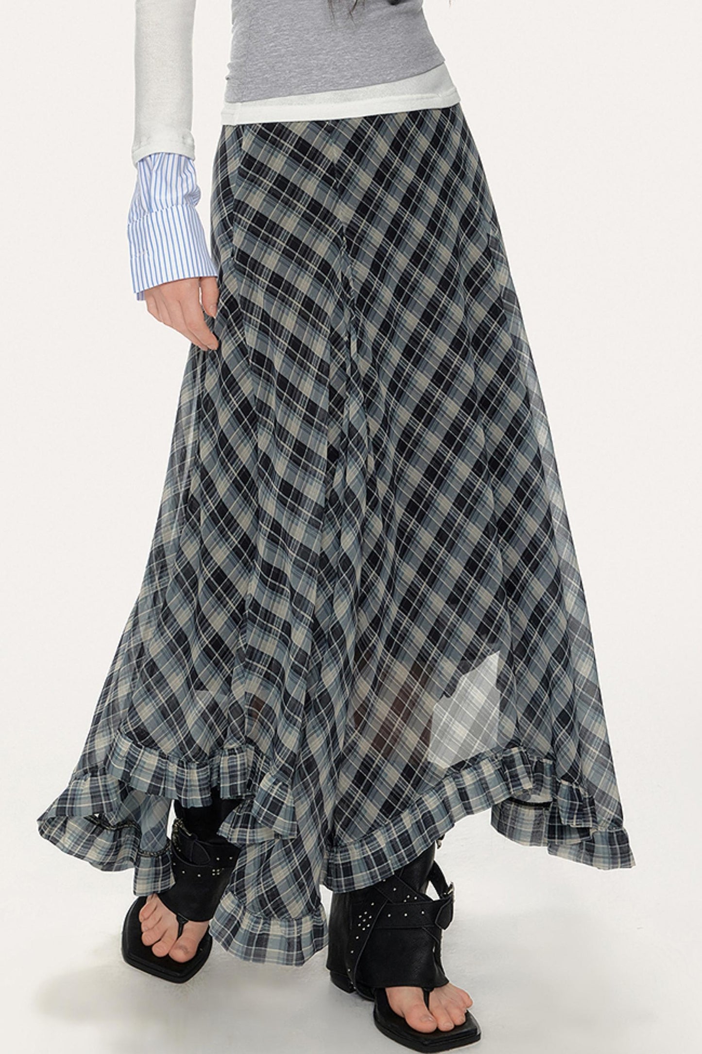 Plaid A-Line Irregular Hem Skirt