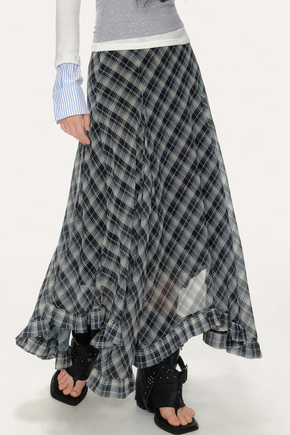 Plaid A-Line Irregular Hem Skirt