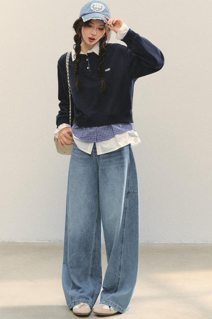 Loose Polo Collar Sweatshirt Top