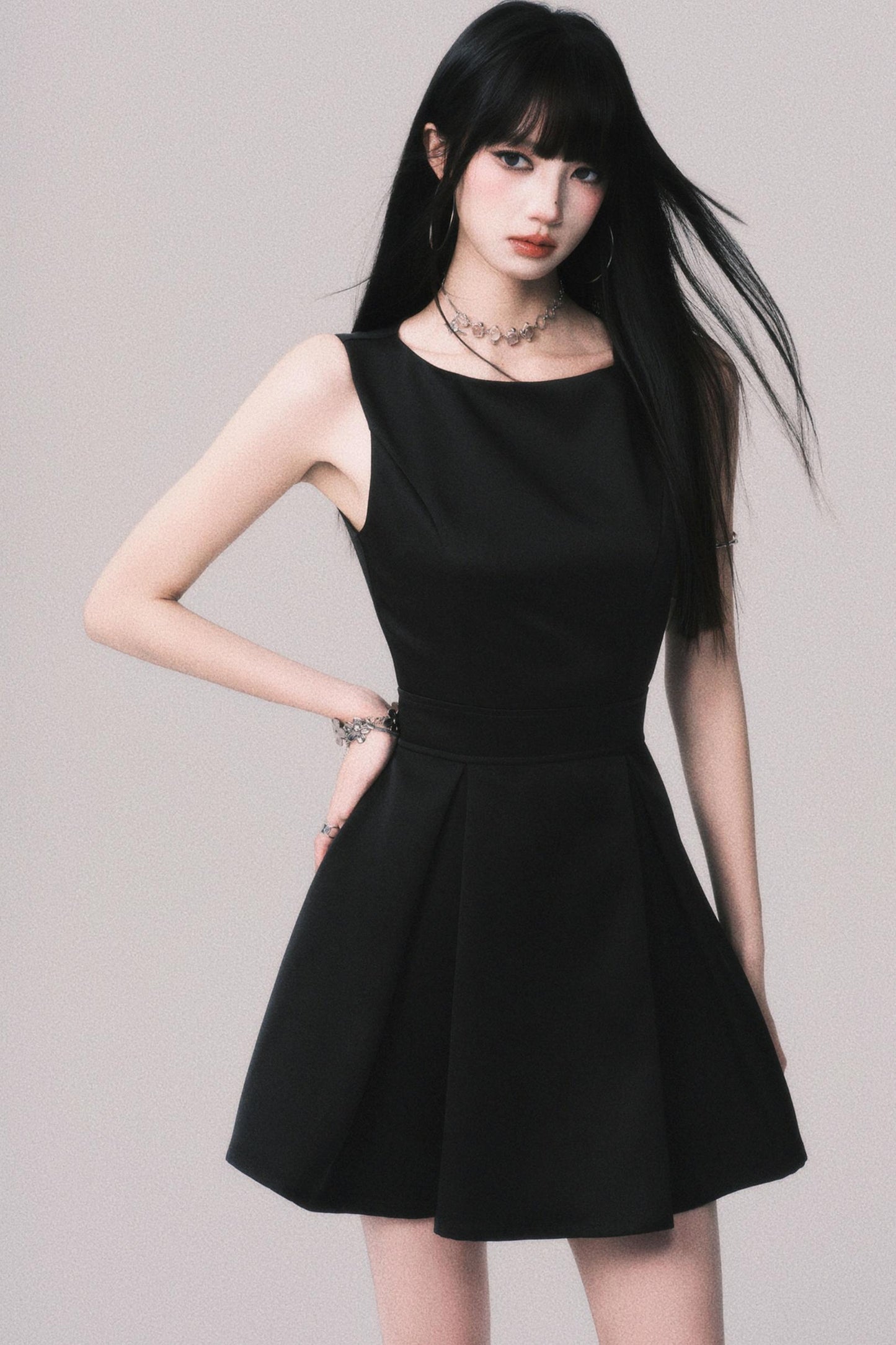 Korean Hepburn Black Summer Dress