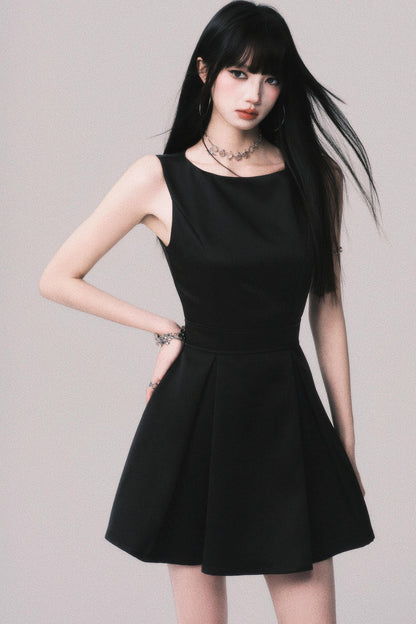 Korean Hepburn Black Summer Dress