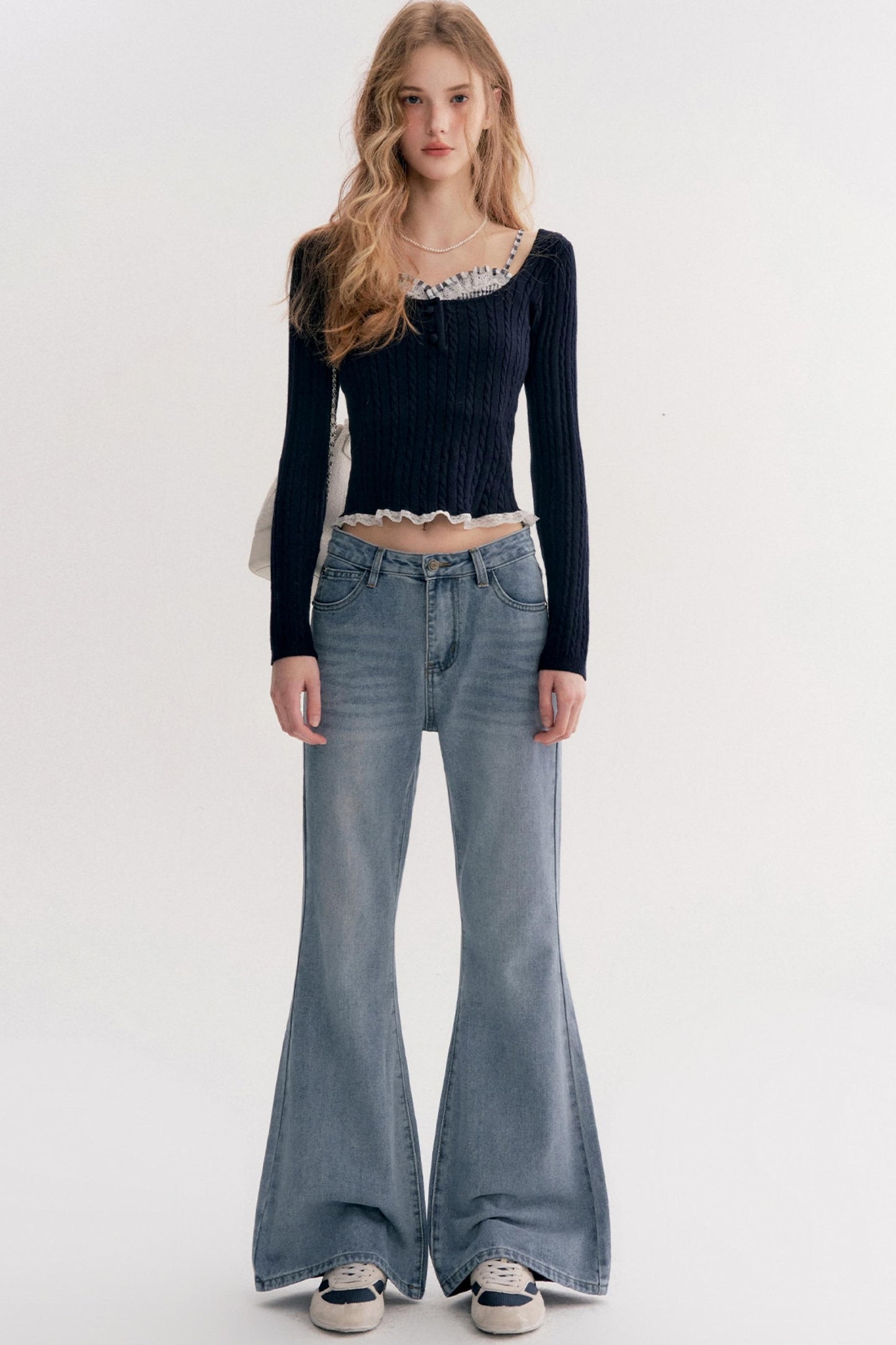 Romantic Plaid Cable Knit Sweater