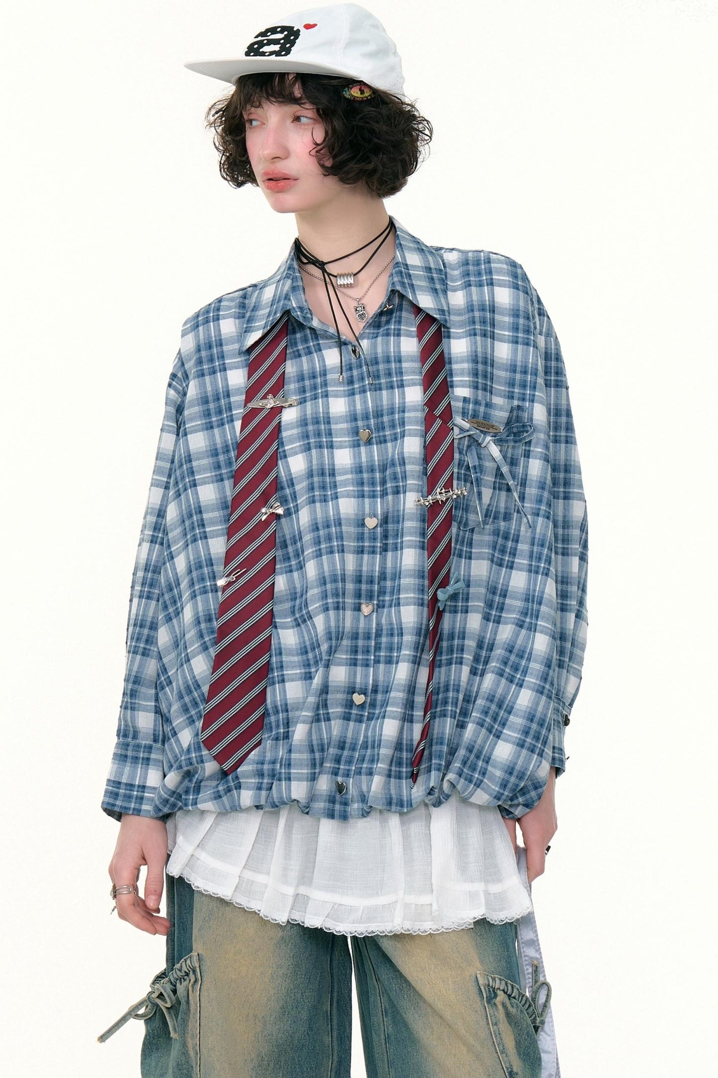 Blue White Plaid Pocket Shirt