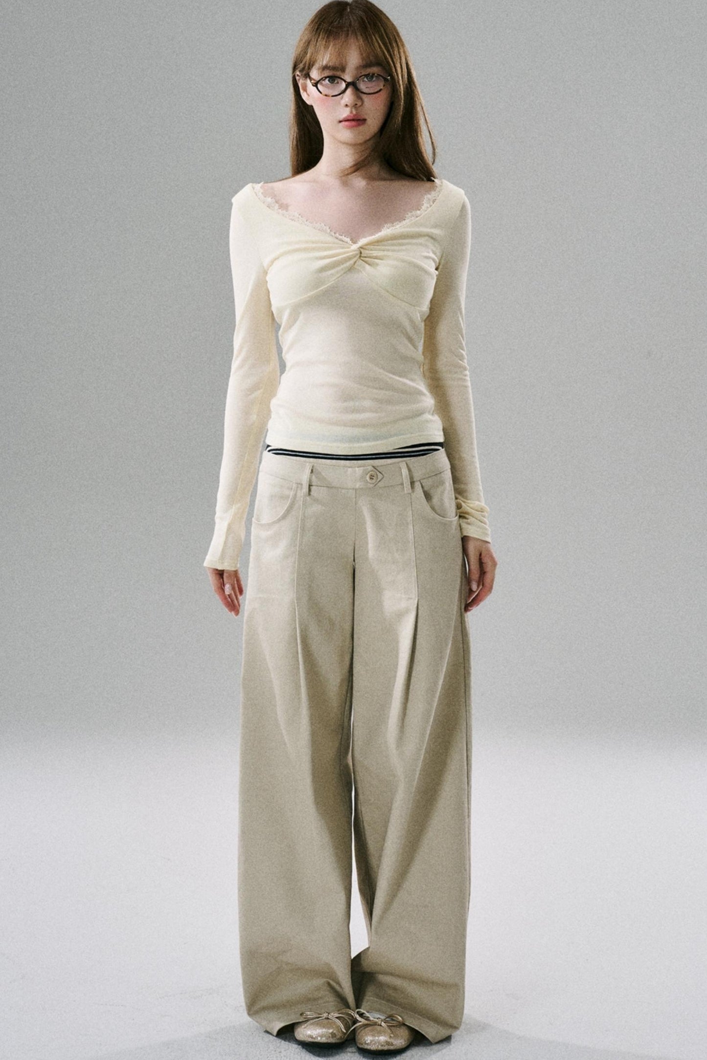 Slim Fit Panel Wide-Leg Trousers