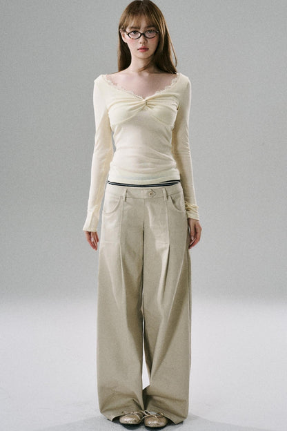 Slim Fit Panel Wide-Leg Trousers